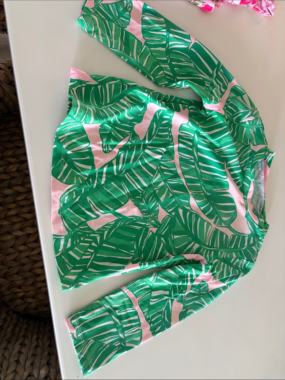 Lilly Pulitzer Girls Green and Pink Banana Leaf Rashguard